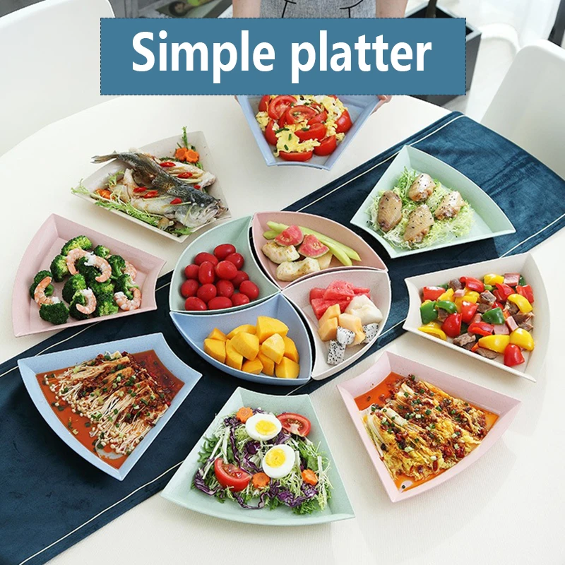 Creative Wheat Straw Platter Set Combination Plate Fruit Salad Plate Dinnerware Tray Household Cutlery Set Fan Shaped Tableware
Creative Wheat Straw Platter Set Combination Plate Fruit Salad Plate Dinnerware Tray Household Cutlery Set Fan Shaped Tableware