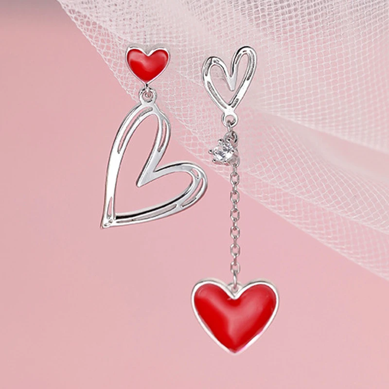 Silver Color Red Epoxy Asymmetric Love Stud Earring Female Trendy Sweet Engagement Rhinestone Earring Party Wedding Jewelry
Silver Color Red Epoxy Asymmetric Love Stud Earring Female Trendy Sweet Engagement Rhinestone Earring Party Wedding Jewelry