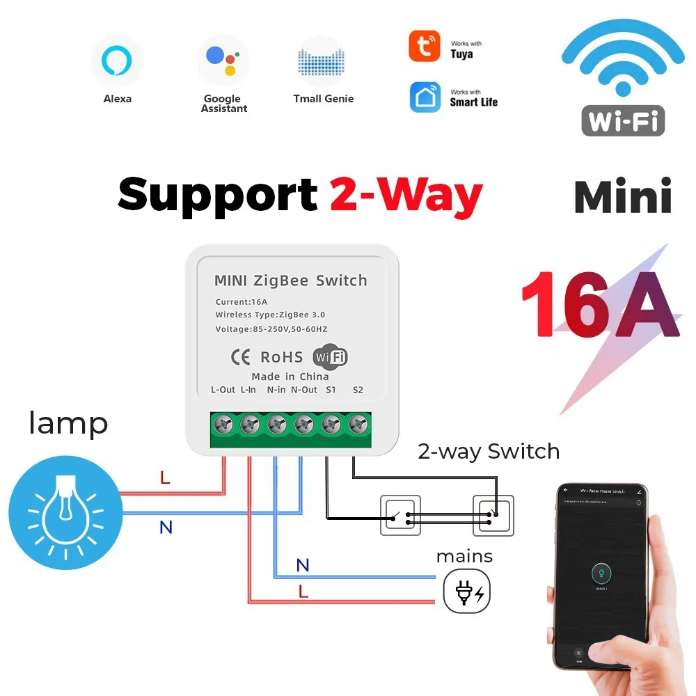 

Tuya ZigBee 3.0 Smart Light Switch 100-240V 16A Smart Home Automation DIY Breaker Supports 2 Way Work With Alexa Google Home