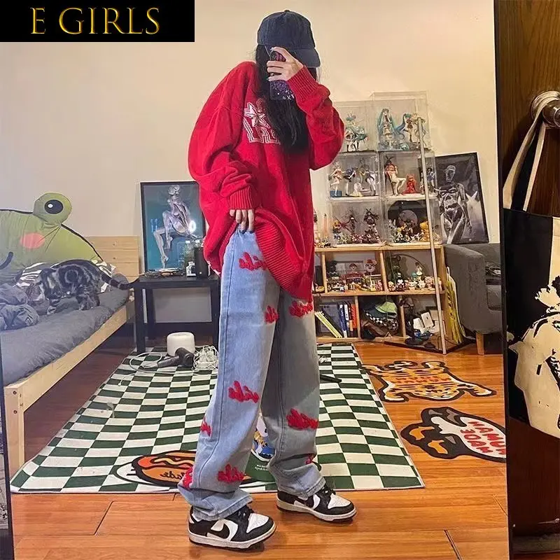 E GIRLS High Waist Dark Blue Jeans Spring Autumn Design All-Match Loose Straight Oversized Baggy Jeans Pants Femme
E GIRLS High Waist Dark Blue Jeans Spring Autumn Design All-Match Loose Straight Oversized Baggy Jeans Pants Femme