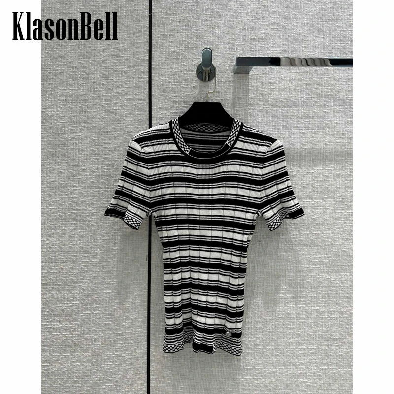 12.5 KlasonBell Temperament Round Neck Slim Striped Letter Short Sleeve Cotton Knitted T-Shirt Women
12.5 KlasonBell Temperament Round Neck Slim Striped Letter Short Sleeve Cotton Knitted T-Shirt Women