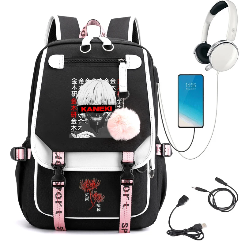 

Tokyo Ghoul Anime Manga Backpack Shouder for Women Kaneki Ken Cartoon Black Backpacks for School Teenagers Girls Usb Travel Bags