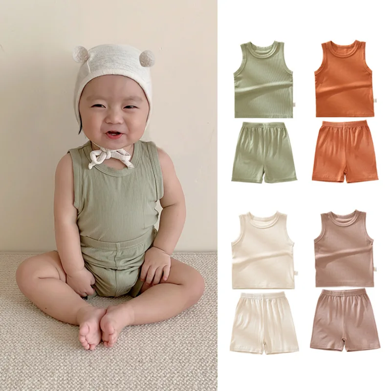 Summer Clothing Sets Infant Unisex Baby Clothes Suits Boys And Girls Newborn Sleeveless Vest Thin Shorts Soft Cotton Solid Color
Summer Clothing Sets Infant Unisex Baby Clothes Suits Boys And Girls Newborn Sleeveless Vest Thin Shorts Soft Cotton Solid Color