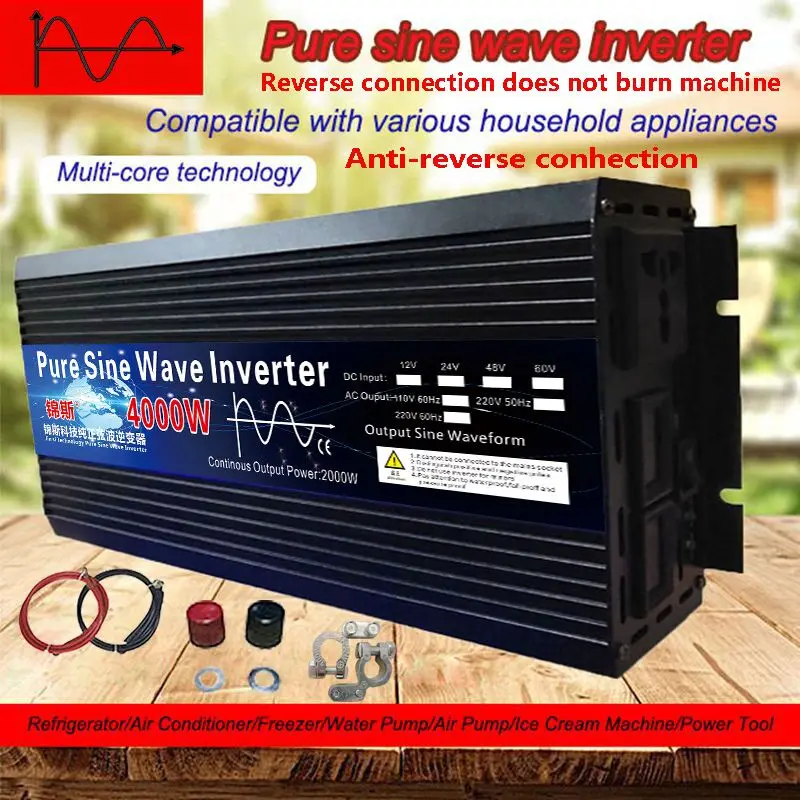 Pure Sine Wave Inverter 12V 24V 48V 60V 220V 3000w 4000w Voltage Transformer Solar Power Inverter DC12V to AC 220V Converter LED
Pure Sine Wave Inverter 12V 24V 48V 60V 220V 3000w 4000w Voltage Transformer Solar Power Inverter DC12V to AC 220V Converter LED