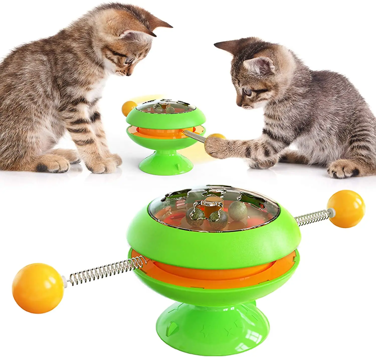 

Kitten Toothbrush Chew Toys Cat Puzzle Windmill Toys Cat Whirling Turntable with Brush Cat Interactive Game Toys Windmill