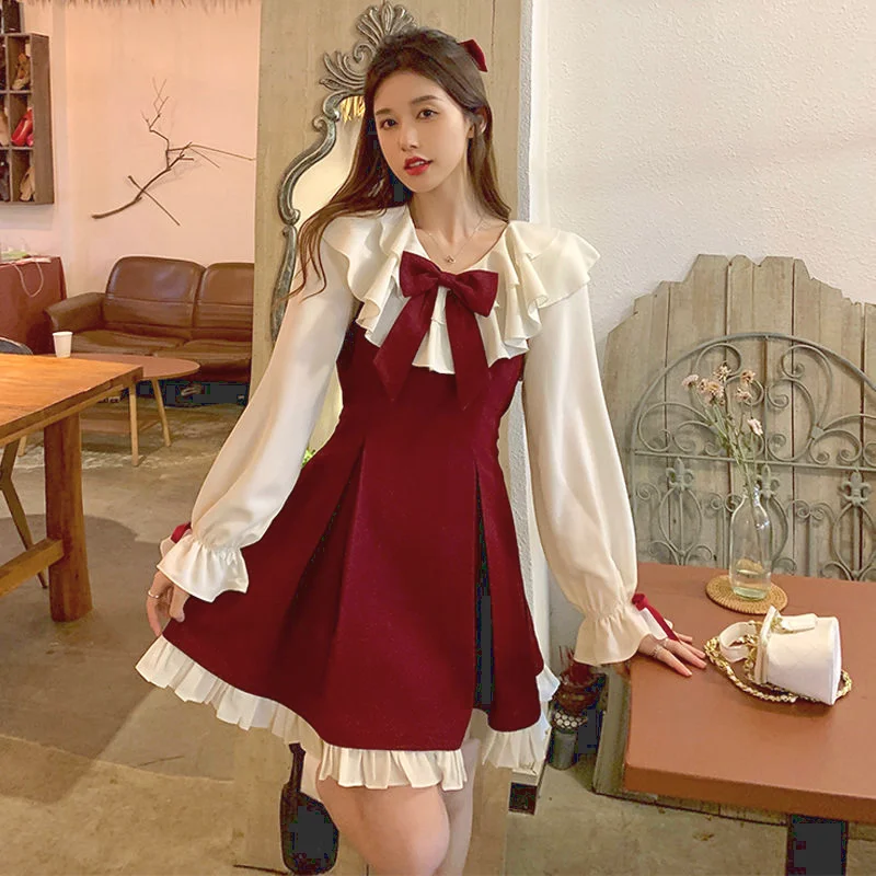 Winter Christmas Lolita Dress Women Patchwork Sweet Party Mini Dress Female Korean Fashion Designer Bow Kawaii Dress 2022 New
Winter Christmas Lolita Dress Women Patchwork Sweet Party Mini Dress Female Korean Fashion Designer Bow Kawaii Dress 2022 New