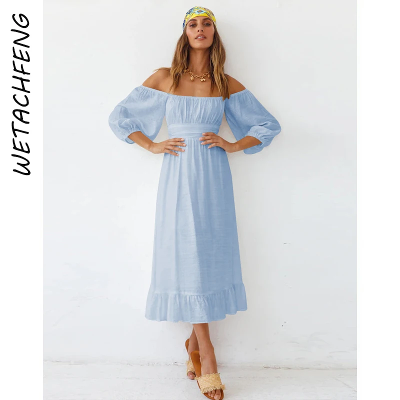 Bohemian Beach Holiday Summer Long Dress Women Elegant Solid France Ruffles Lantern Sleeve Backless Lace Up Female Maxi Vestido
Bohemian Beach Holiday Summer Long Dress Women Elegant Solid France Ruffles Lantern Sleeve Backless Lace Up Female Maxi Vestido