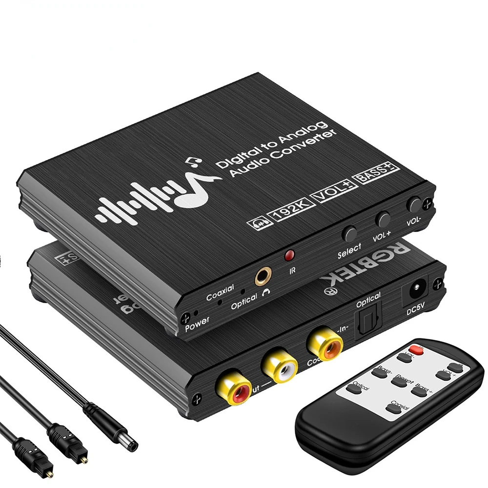192KHz Optical Coaxial To RCA 3.5mm Jack Adapter Bass Adjustment Volume Control Digital to Analog Audio Converter With Remote
192KHz Optical Coaxial To RCA 3.5mm Jack Adapter Bass Adjustment Volume Control Digital to Analog Audio Converter With Remote