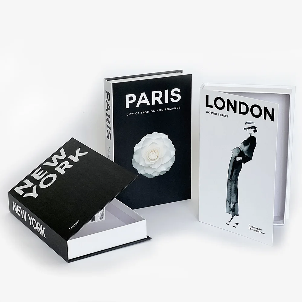 

New York London Paris Fashion Simulation Storage Box Luxury Fake Books for Decor Openable Coffee Table Villa Hotle Home Decor