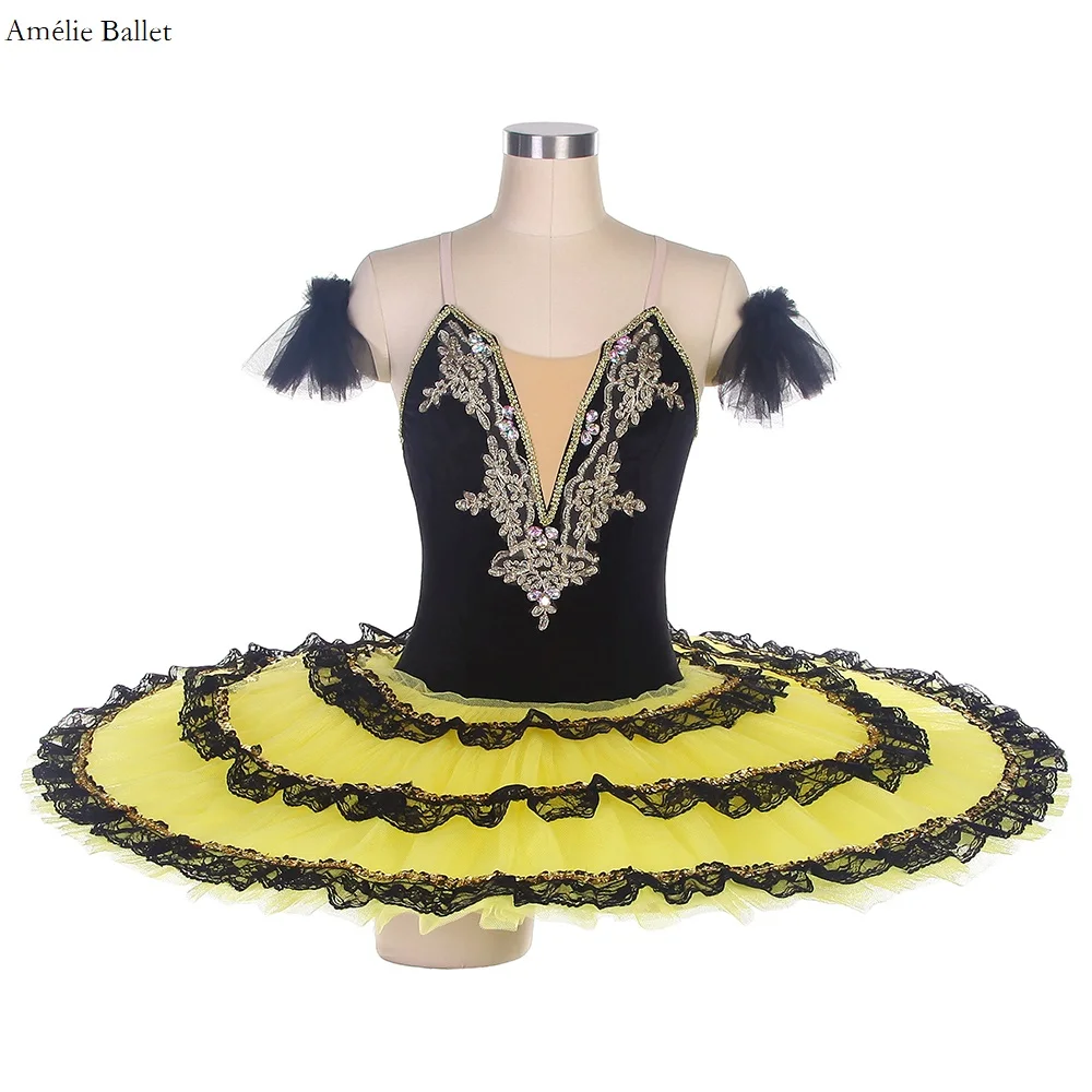 

BLL408 Black Stretch Velvet Bodice with Tiered Pancake Tutu Skirt Pre-Professional Ballet Dance Tutus Competition Classic Tutus