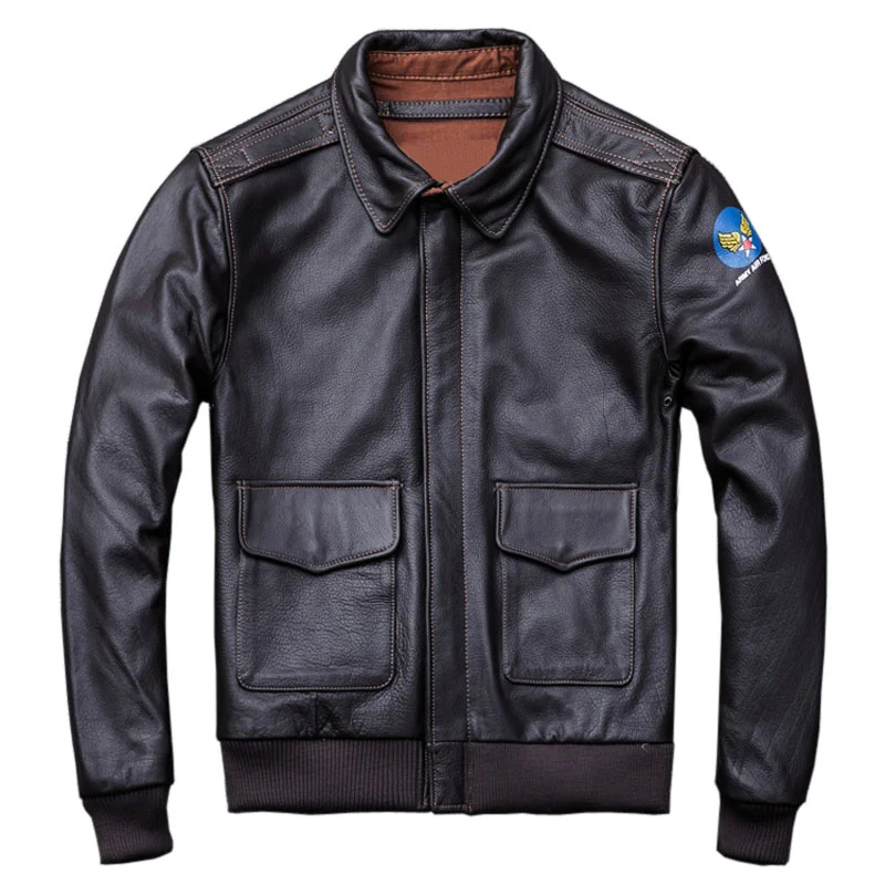 

Куртка-пилот мужская из натуральной воловьей кожи, пиджак в стиле милитари, пальто с отложным воротником, черная коричневая, весна-осень