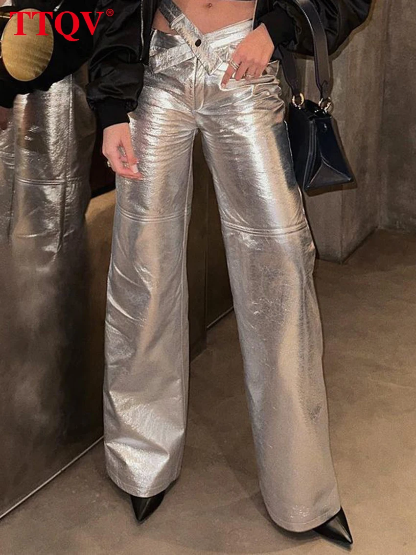 TTQV Fashion Silver Pu Leather Women Pants 2023 Elegant Low Waisted Hollow Out Trousers Streetwear Autumn Straight Female Pants
TTQV Fashion Silver Pu Leather Women Pants 2023 Elegant Low Waisted Hollow Out Trousers Streetwear Autumn Straight Female Pants
