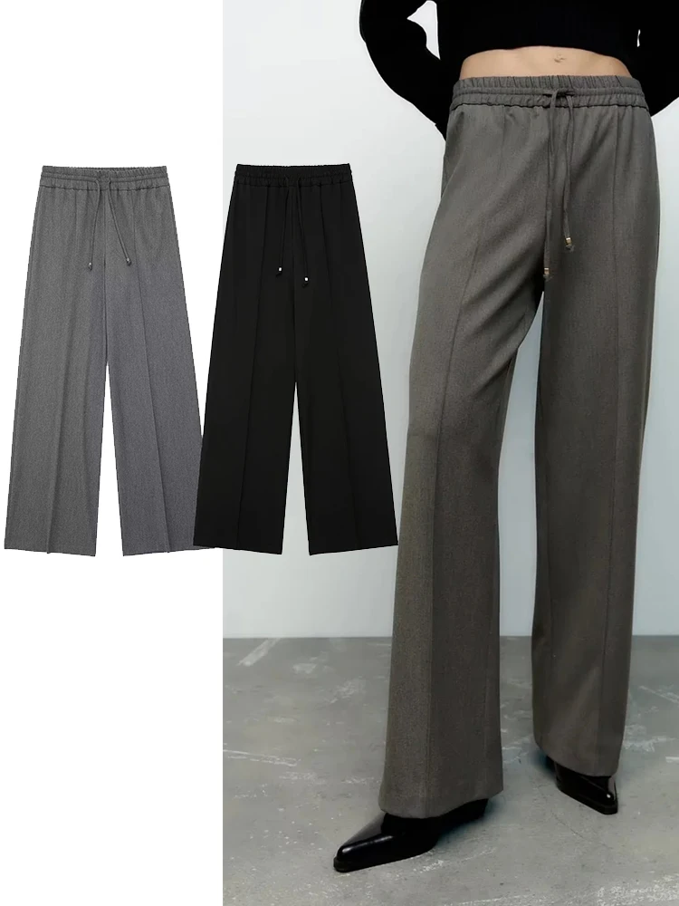 TRAF Woman Pants 2022 Chic Fashion Grey Wide Leg Pants Women High Waist Pants Vintage Elastic Waist Drawstring Female Trousers
TRAF Woman Pants 2022 Chic Fashion Grey Wide Leg Pants Women High Waist Pants Vintage Elastic Waist Drawstring Female Trousers