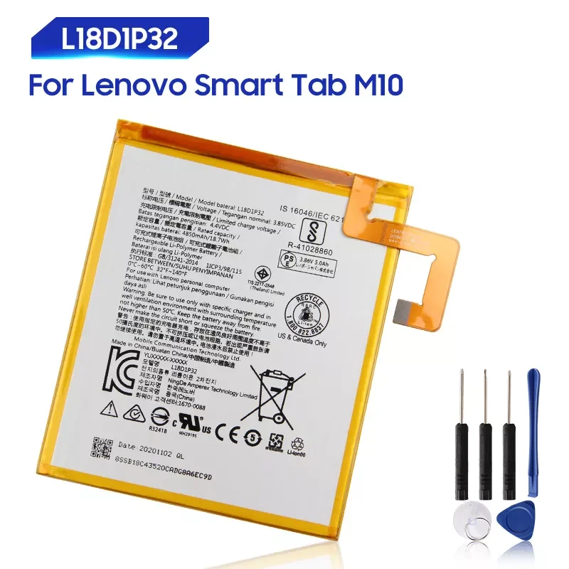 Оригинальный запасной аккумулятор для Lenovo Smart Tab M10 L18D1P32, оригинальный аккумулятор 4850 мАч 
Оригинальный запасной аккумулятор для Lenovo Smart Tab M10 L18D1P32, оригинальный аккумулятор 4850 мАч