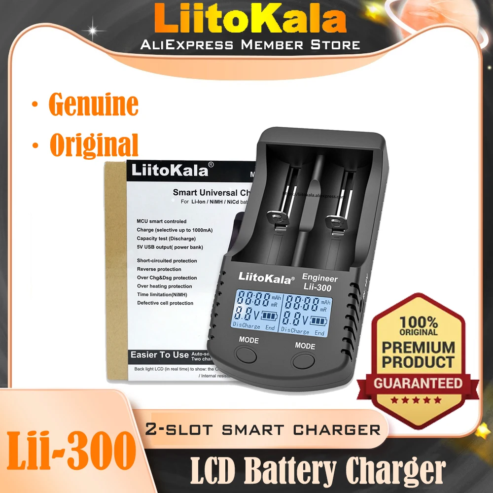 Подлинное / оригинальное зарядное устройство Liitokala Lii-300 с ЖК-дисплеем, 3,7 В, 18650, 26650, 18500, цилиндрические литиевые батареи, или 1,2 В, AA, AAA, NiMH
Подлинное / оригинальное зарядное устройство Liitokala Lii-300 с ЖК-дисплеем, 3,7 В, 18650, 26650, 18500, цилиндрические литиевые батареи, или 1,2 В, AA, AAA, NiMH