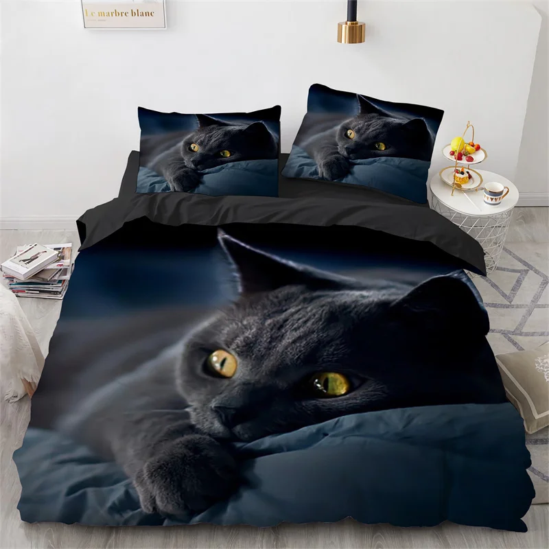 

Cute Cat Duvet Cover Microfiber 3D Animal Bedding Set Pet Kitten Comforter Cover Twin Full King For Kids Teen Boys Bedroom Decor