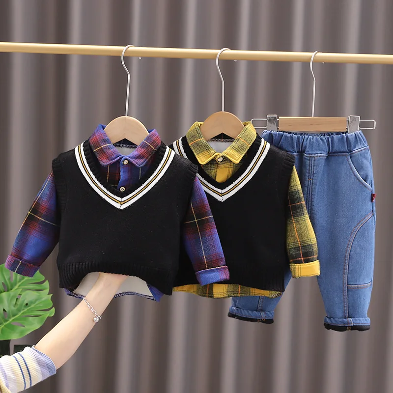 Boys Warm Clothes Sets Winter Children Knitted Thick Velvet Vest Shirt Pants 3pcs Tracksuits For Baby 5Y Kids Suit Outfits 2023
Boys Warm Clothes Sets Winter Children Knitted Thick Velvet Vest Shirt Pants 3pcs Tracksuits For Baby 5Y Kids Suit Outfits 2023