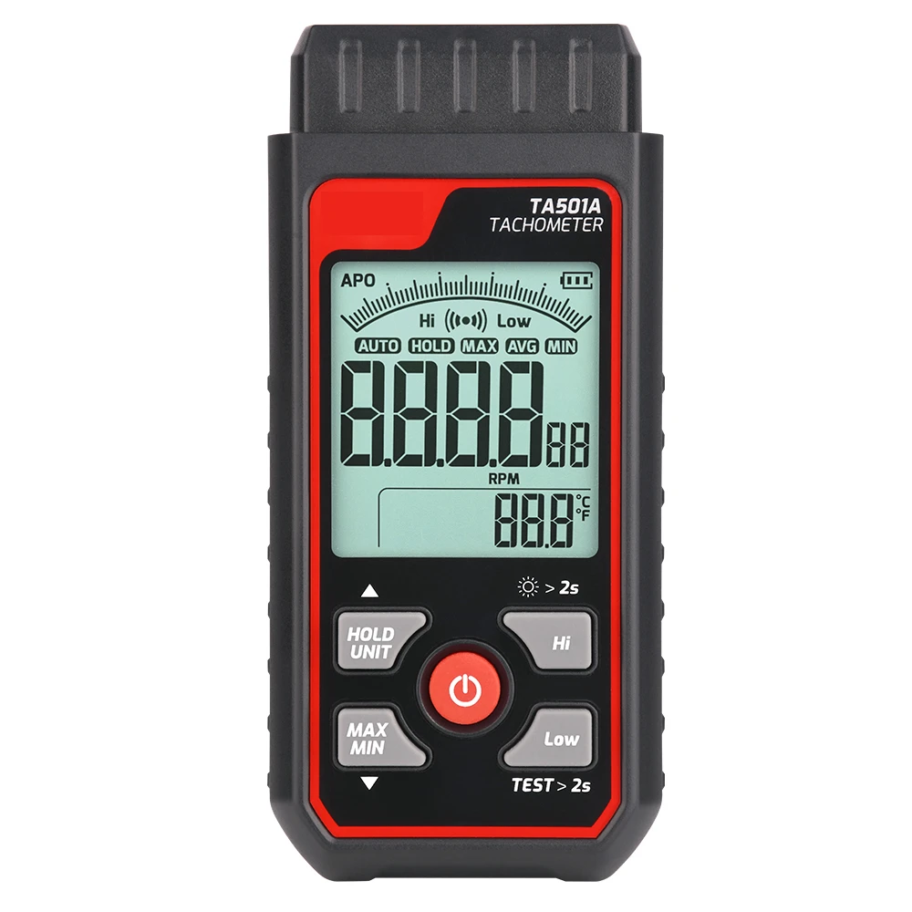 TA501A Digital Handheld Tachometer Non-contact Laser Speed Tester LCD Backlight Auto Measurement 2.5-99999RPM Memory Function
TA501A Digital Handheld Tachometer Non-contact Laser Speed Tester LCD Backlight Auto Measurement 2.5-99999RPM Memory Function