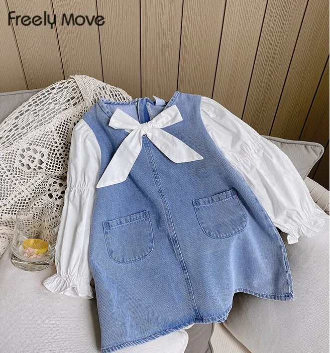 Freely Move Girls Dress Spring Clothing Denim Bow Stitching Dress Puff Sleeve Fashion Sweet Cute Girl Dress Girl Sweet Dress
Freely Move Girls Dress Spring Clothing Denim Bow Stitching Dress Puff Sleeve Fashion Sweet Cute Girl Dress Girl Sweet Dress