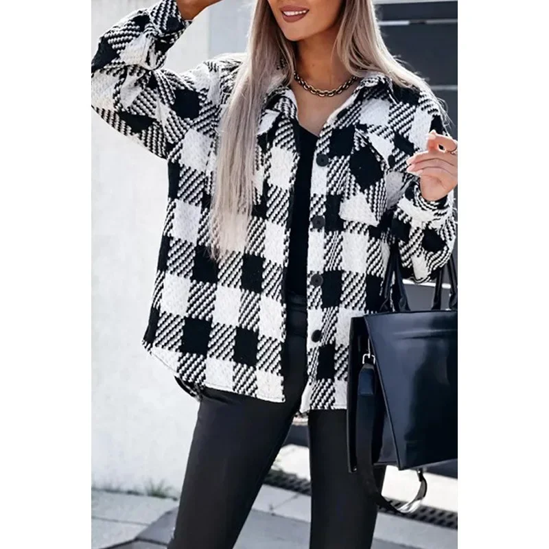 Women Jackets Long Sleeve Turn Down Collar Single Breasted Button Cardigan Print Plaid Pockets Patchwork Casual Outerwear
Women Jackets Long Sleeve Turn Down Collar Single Breasted Button Cardigan Print Plaid Pockets Patchwork Casual Outerwear