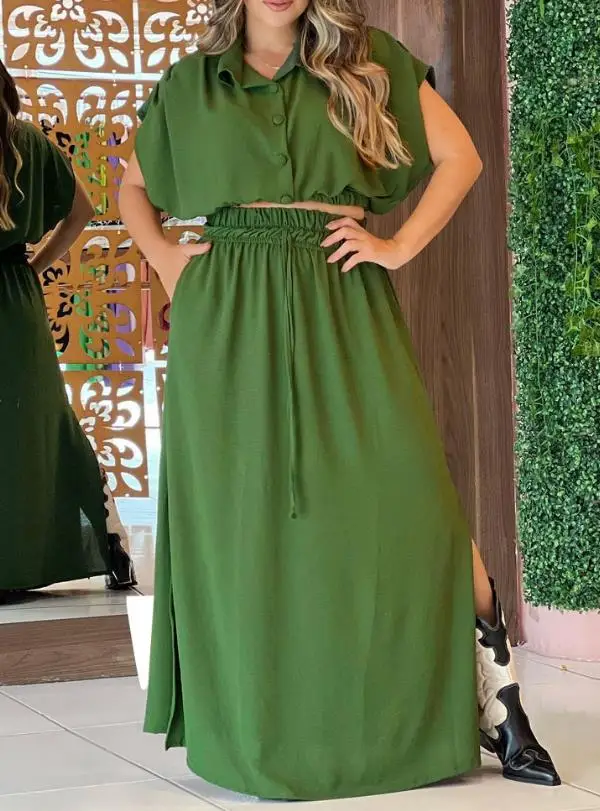 Two Pieces Set Women Output 2023 Summer New Casual Fashion Basic Commuting Batwing Sleeves Button Top&drawstring Slit Skirt Set
Two Pieces Set Women Output 2023 Summer New Casual Fashion Basic Commuting Batwing Sleeves Button Top&drawstring Slit Skirt Set