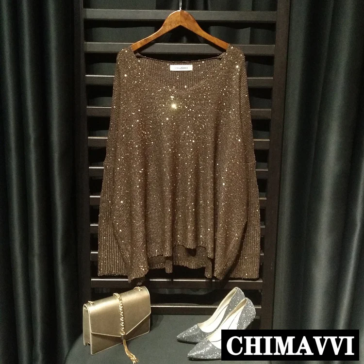 2021 New Elegant Bat Sweater Ladies Shiny Long Sleeves Loose Sequin Knitted Blouse Fashion Women's Knitwear Feminine
2021 New Elegant Bat Sweater Ladies Shiny Long Sleeves Loose Sequin Knitted Blouse Fashion Women's Knitwear Feminine