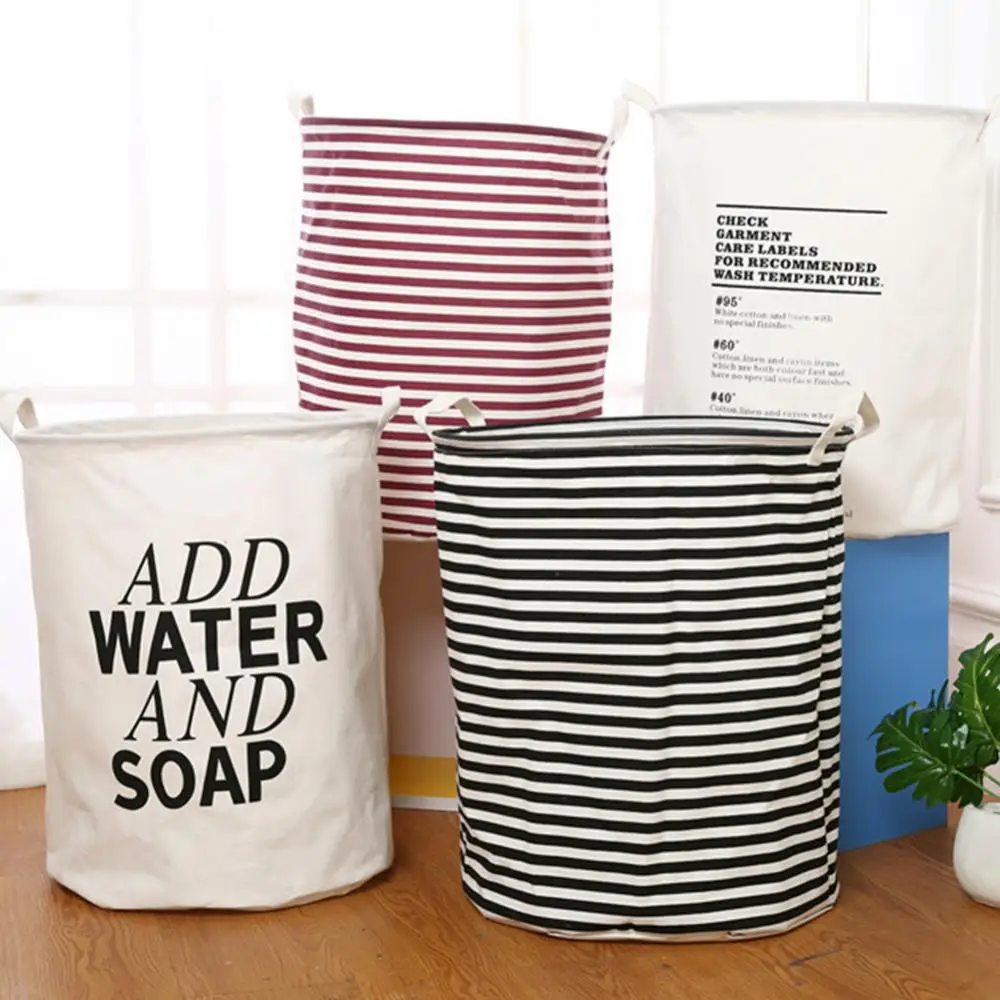 

Folding Laundry Basket Striped durable Waterproof PE Large Capacity Round Clothes Toy Storage Bag Bucket Barrel Organizer 빨래바구니