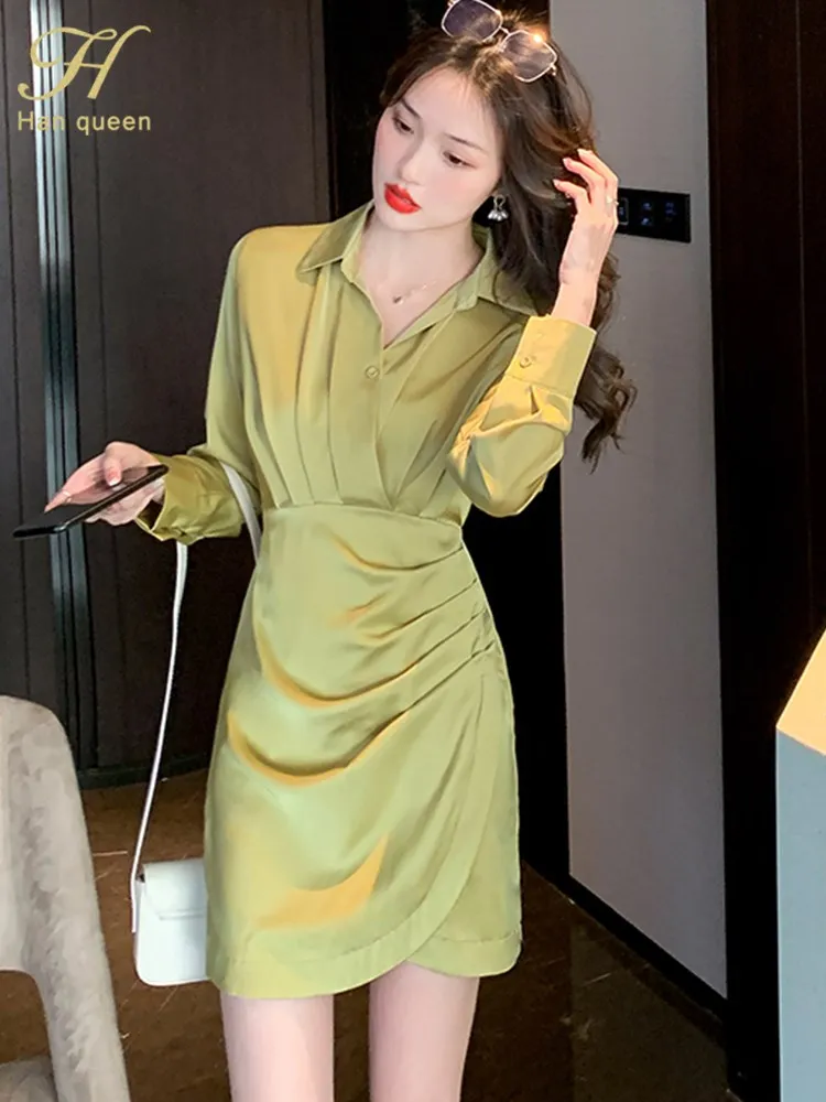 H Han Queen 2023 New Autumn Satin Vintage Vestidos Korean Simple Chic Party Office Casual Dress Women Long Sleeve Shirts Dresses
H Han Queen 2023 New Autumn Satin Vintage Vestidos Korean Simple Chic Party Office Casual Dress Women Long Sleeve Shirts Dresses