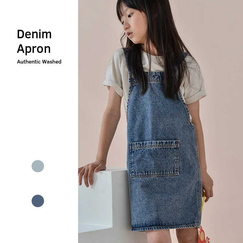 

Denim Apron Child Apron Kids Pocket Korean Kitchen Baking Aprons Girl Boy Cooking Food Housekeeping Enfant Tablier Delantal