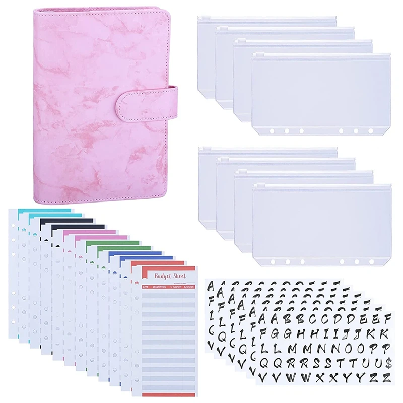 A6 PU Budget Binder with A6 Binder Pockets,Expense Budget Sheets, 6PCS Letter Sticker Labels,6-Ring Budget Binder Cash
A6 PU Budget Binder with A6 Binder Pockets,Expense Budget Sheets, 6PCS Letter Sticker Labels,6-Ring Budget Binder Cash