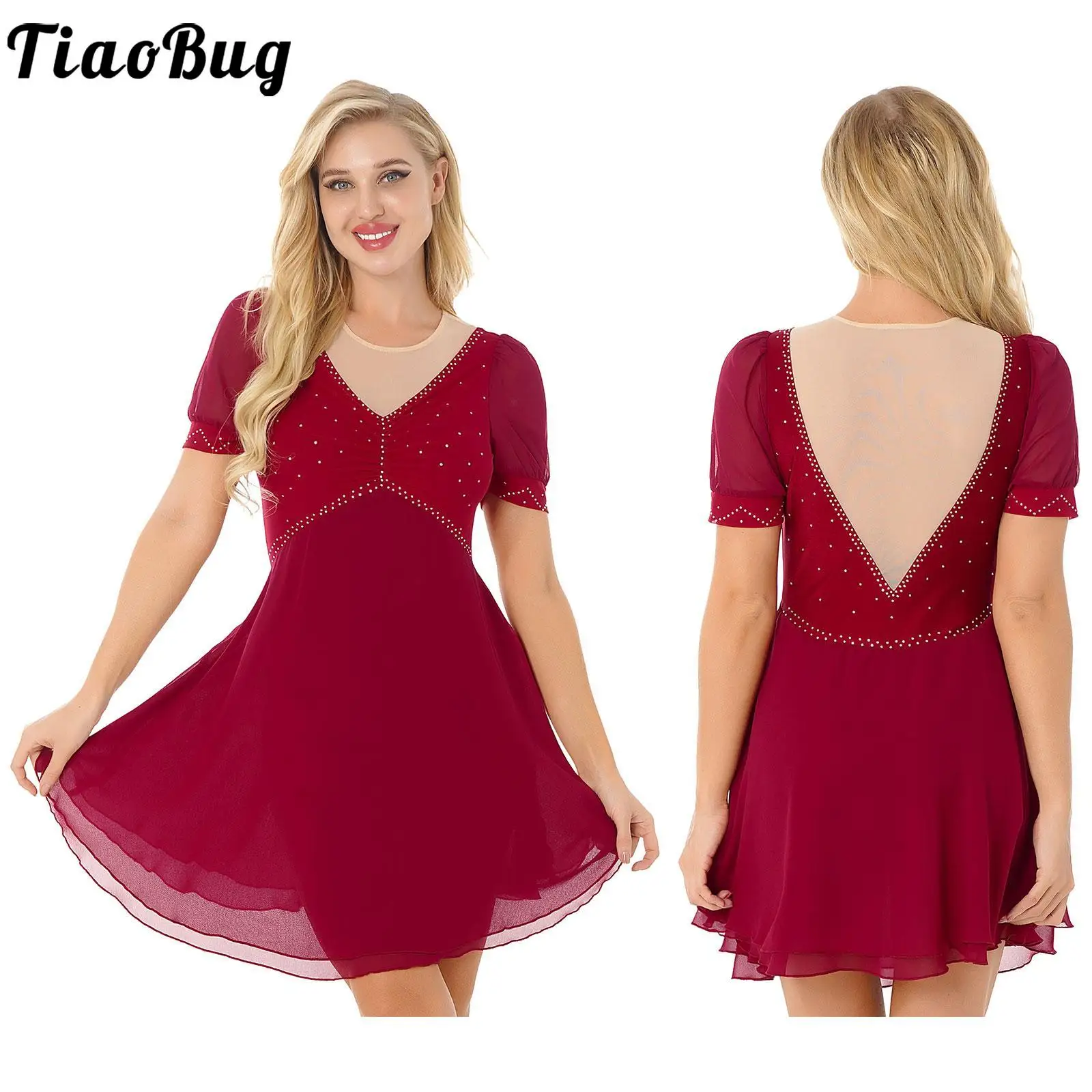 Tiaobug Womens Chiffon Mesh Patchwork Shiny Rhinestones See-through Dance Dress Round Neck Ruched Puff Sleeves Skating Dresses
Tiaobug Womens Chiffon Mesh Patchwork Shiny Rhinestones See-through Dance Dress Round Neck Ruched Puff Sleeves Skating Dresses
