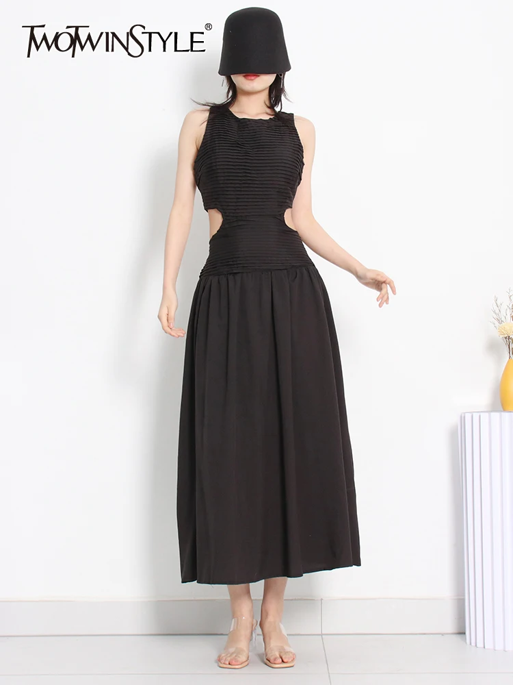 TWOTWINSTYLE Sexy Print Colorblock Dress For Women Round Neck Sleeveless High Waist Cut Out Midi Dresses Female Summer Clothing
TWOTWINSTYLE Sexy Print Colorblock Dress For Women Round Neck Sleeveless High Waist Cut Out Midi Dresses Female Summer Clothing