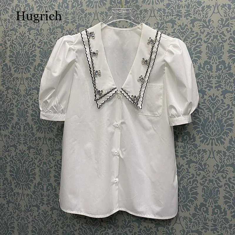 2022 New Summer Beaded Embroidered Top White Shirt Women's Design Sense Doll Collar Shirt
2022 New Summer Beaded Embroidered Top White Shirt Women's Design Sense Doll Collar Shirt
