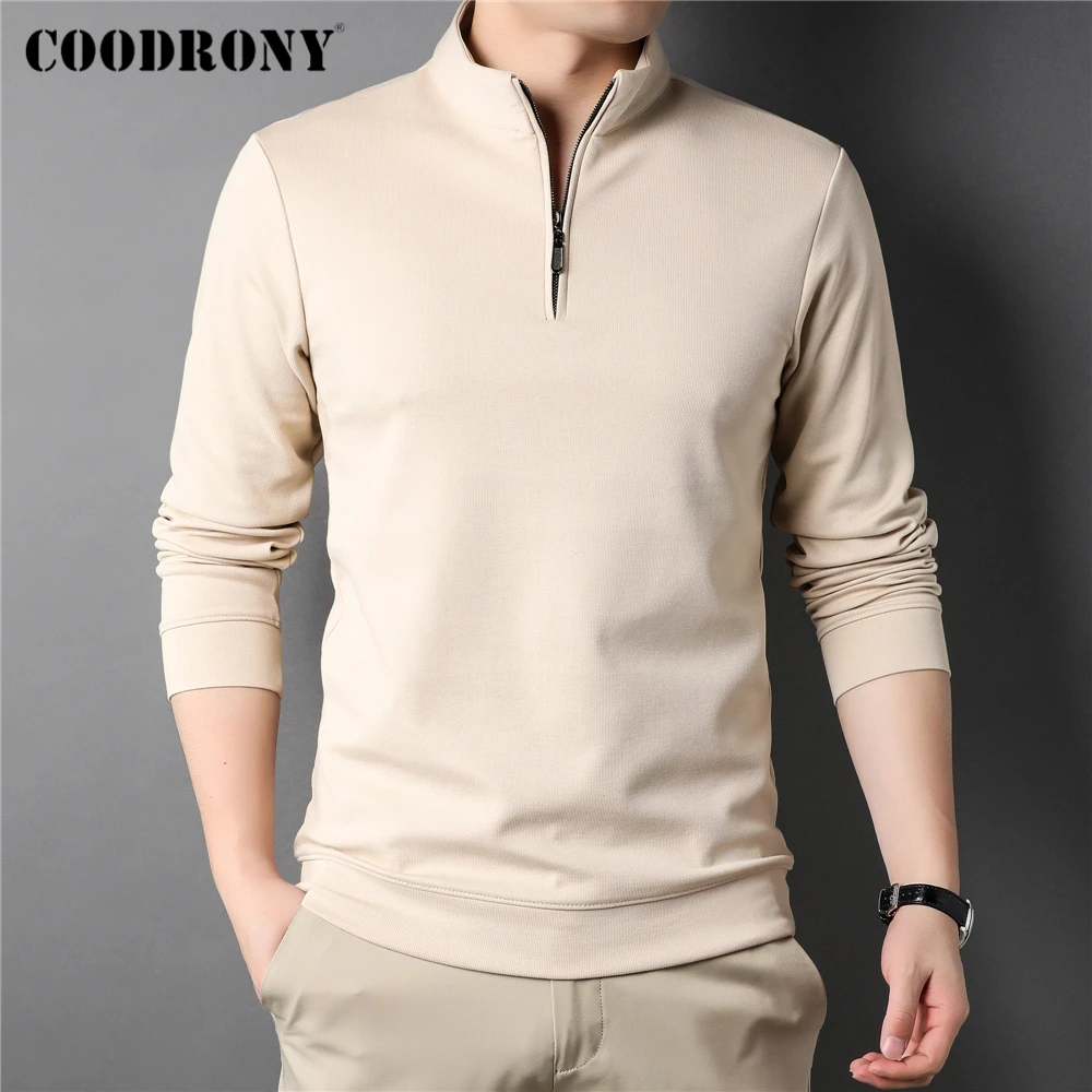 

COODRONY Brand Long Sleeve T-Shirt Men Clothing Autumn New Arrival High Quality Zipper Collar Solid Color T Shirts Homme Z5088