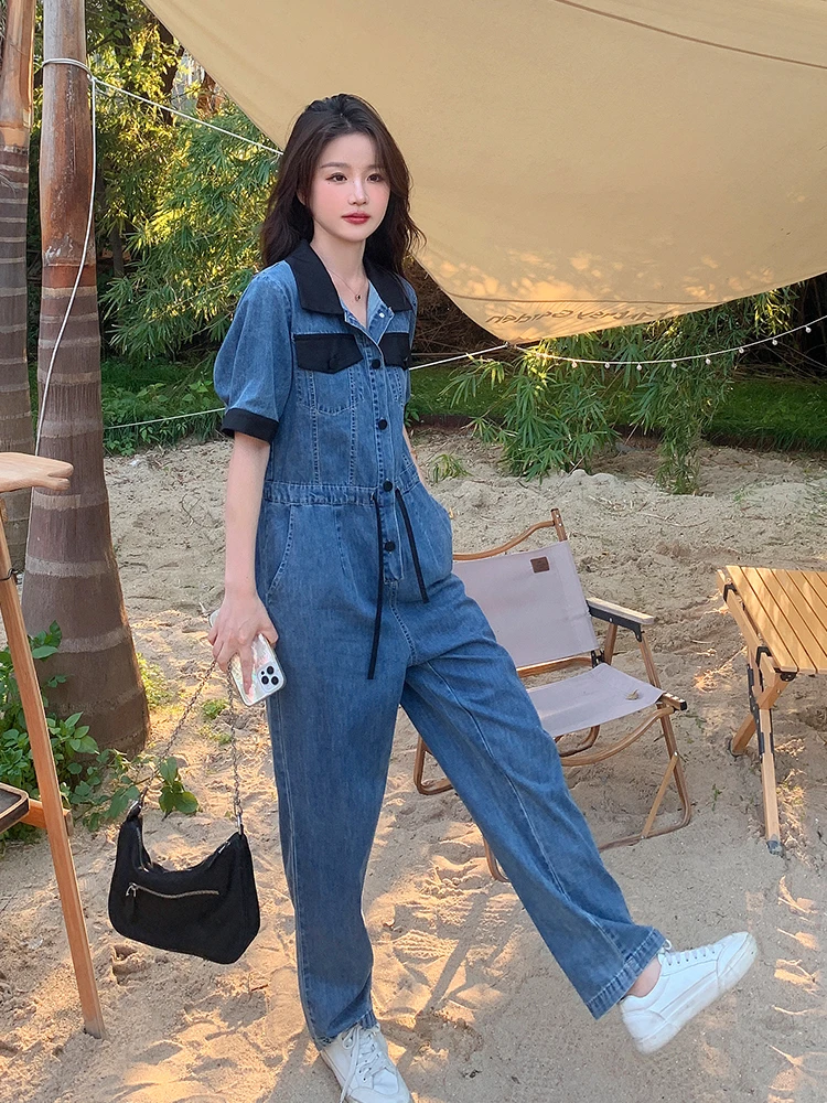 2022 Summer Denim Jumpsuit Women Short Sleeve Drawstring Slim Vintage Streetwear One Piece Straight Jeans Overalls Rompers 9268
2022 Summer Denim Jumpsuit Women Short Sleeve Drawstring Slim Vintage Streetwear One Piece Straight Jeans Overalls Rompers 9268