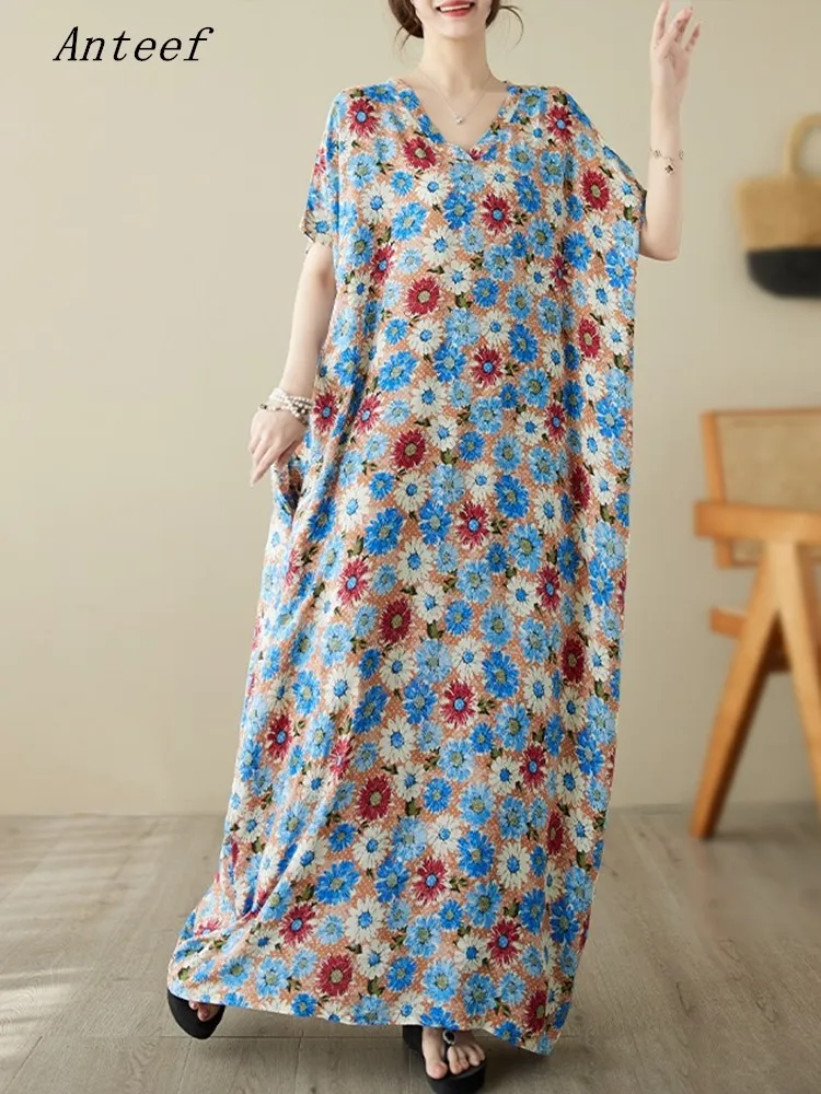 short sleeve oversized satin vintage floral new in dresses for women casual loose long summer beach dress elegant clothing 2023
short sleeve oversized satin vintage floral new in dresses for women casual loose long summer beach dress elegant clothing 2023