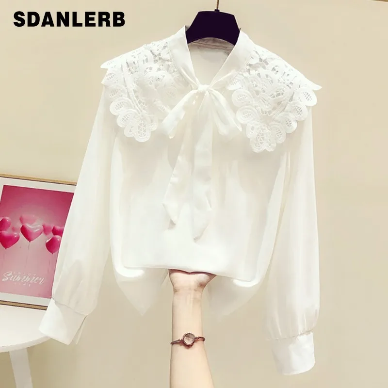 2022 Spring New Tops Graceful Fashionable Blouse Lace Peter Pan Collar Bow Bottoming Shirt Women's Leisure Base Pullover
2022 Spring New Tops Graceful Fashionable Blouse Lace Peter Pan Collar Bow Bottoming Shirt Women's Leisure Base Pullover