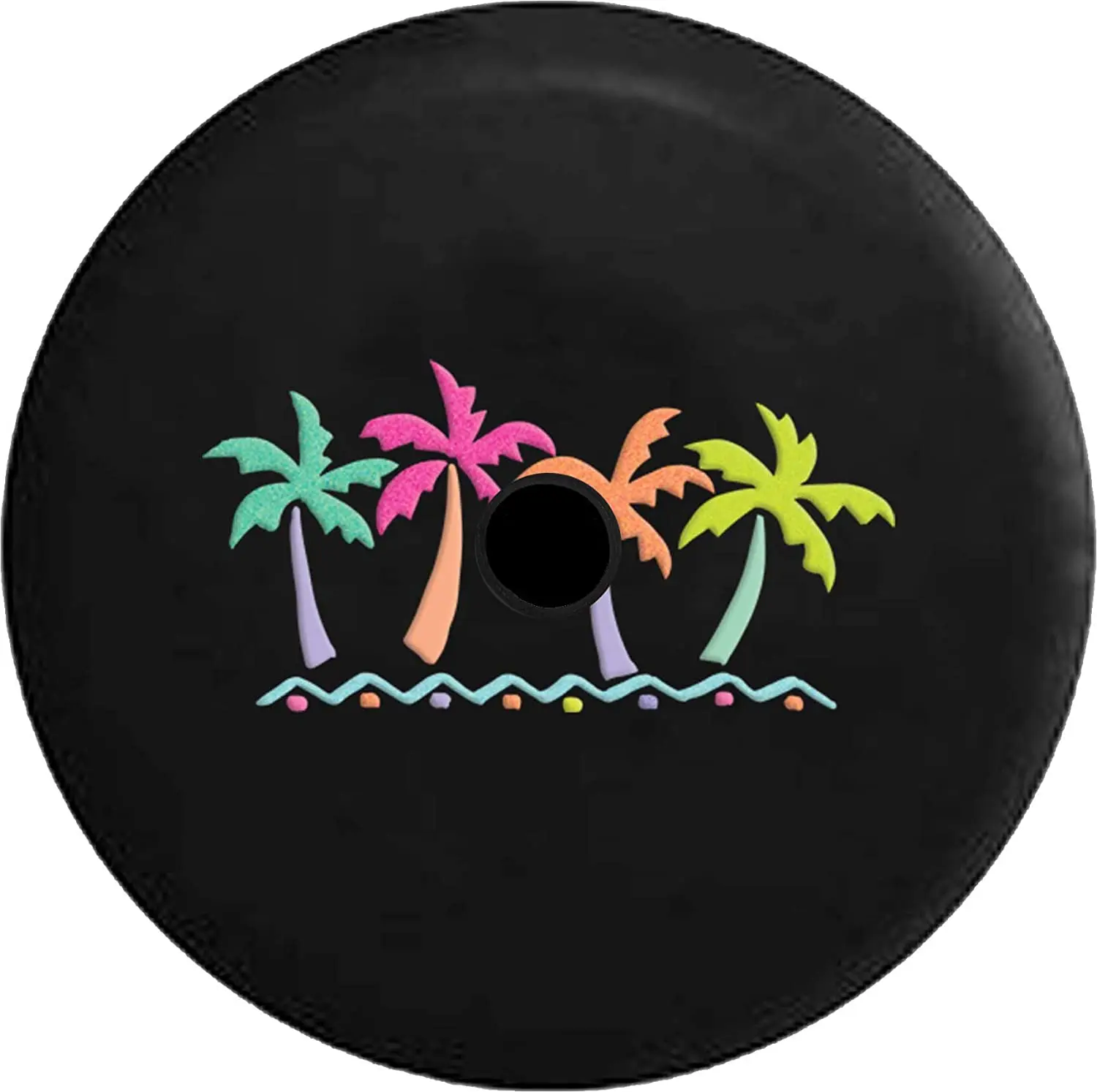 

Pike Outdoors JL Series Spare Tire Cover with Backup Camera Hole Tropical Palm Trees in Simple Beach Vacation Black 32 in