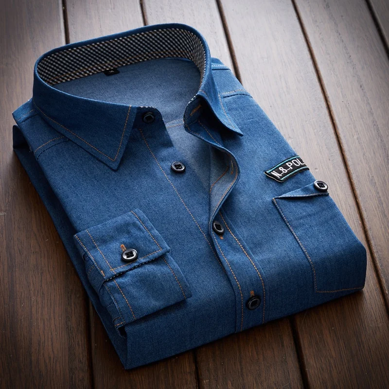 Mens Long Sleeved Shirts Solid Color Button Down Blouses Fashion Casual Denim Shirts
Mens Long Sleeved Shirts Solid Color Button Down Blouses Fashion Casual Denim Shirts