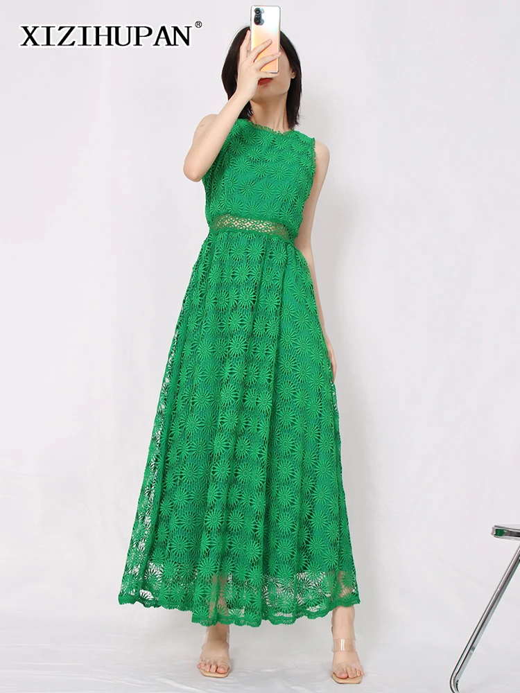 XIZIHUPAN Cut Out Sling Dress For Women Round Neck Sleeveless High Waist Solid Embroidery Long Dresses Female Summer Clothes New
XIZIHUPAN Cut Out Sling Dress For Women Round Neck Sleeveless High Waist Solid Embroidery Long Dresses Female Summer Clothes New