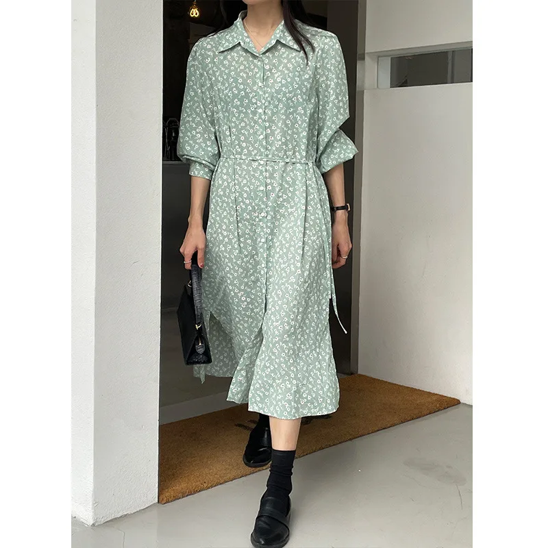 Cotton Fabric Belt Sashes Women Green Floral Derss Spring Full Sleeves Single-Brasted Lady Casual Dresses Vestidos
Cotton Fabric Belt Sashes Women Green Floral Derss Spring Full Sleeves Single-Brasted Lady Casual Dresses Vestidos
