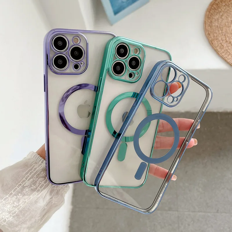 For IPhone 14 13 12 11 Pro Max XR XS 7 8 Plus for Magsafe Magnetic Wireless Charging Case Electroplated Frame Transparent Cover
For IPhone 14 13 12 11 Pro Max XR XS 7 8 Plus for Magsafe Magnetic Wireless Charging Case Electroplated Frame Transparent Cover