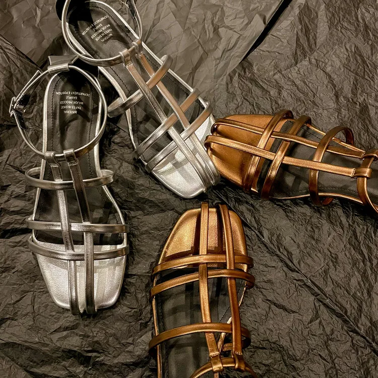2023Vintage Brown Gold Women Flats Sandals Gladiator Narrow Band Beach Summer Shoes Chic Fashion Silver Lady Sandalias Femininos
2023Vintage Brown Gold Women Flats Sandals Gladiator Narrow Band Beach Summer Shoes Chic Fashion Silver Lady Sandalias Femininos