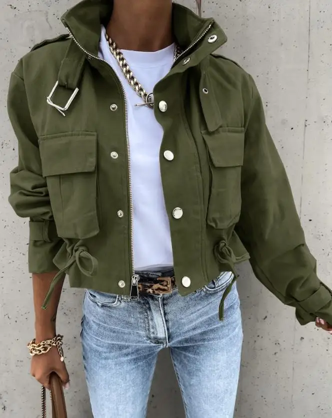 Jacket Women Autumn 2022 Pocket Button Design Casual Fashion Long Sleeve High Neck Plain Daily Biker Jacket
Jacket Women Autumn 2022 Pocket Button Design Casual Fashion Long Sleeve High Neck Plain Daily Biker Jacket