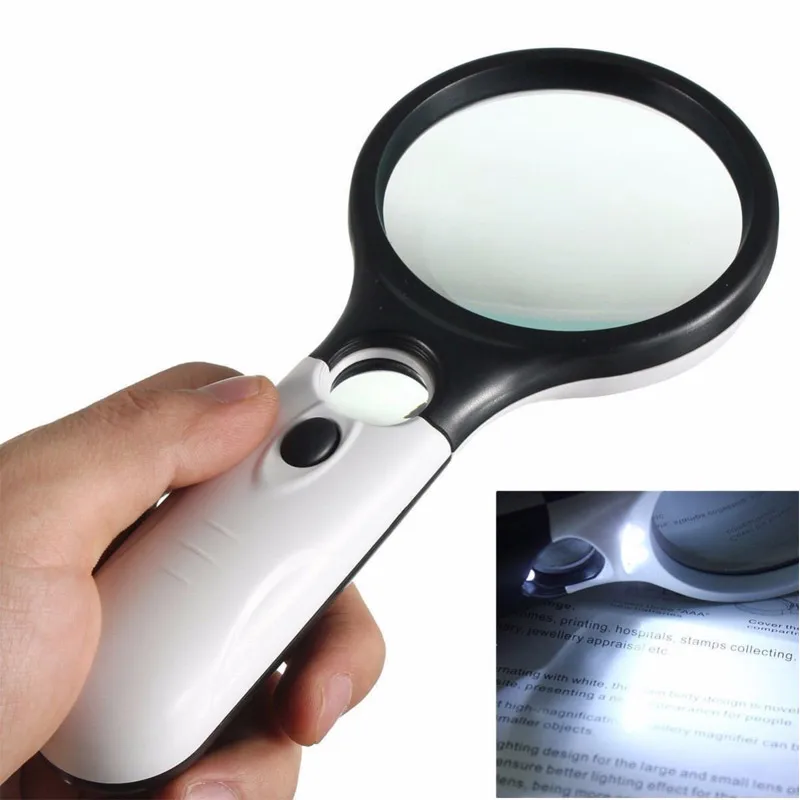 Hand Illuminated Magnifier Magnifying Microscope Reading Aid Magnifier Jewelry Repair Tool Belt 3 LED Optical Instruments
Hand Illuminated Magnifier Magnifying Microscope Reading Aid Magnifier Jewelry Repair Tool Belt 3 LED Optical Instruments