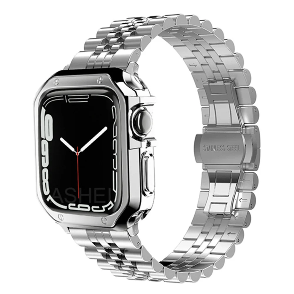 For Apple Watch 7 45mm 41mm Band Series 6 SE 5 4 44mm 40mm Soft Case Stainless Steel Link Bracelet for iWatch 3 42mm 38mm Strap
For Apple Watch 7 45mm 41mm Band Series 6 SE 5 4 44mm 40mm Soft Case Stainless Steel Link Bracelet for iWatch 3 42mm 38mm Strap