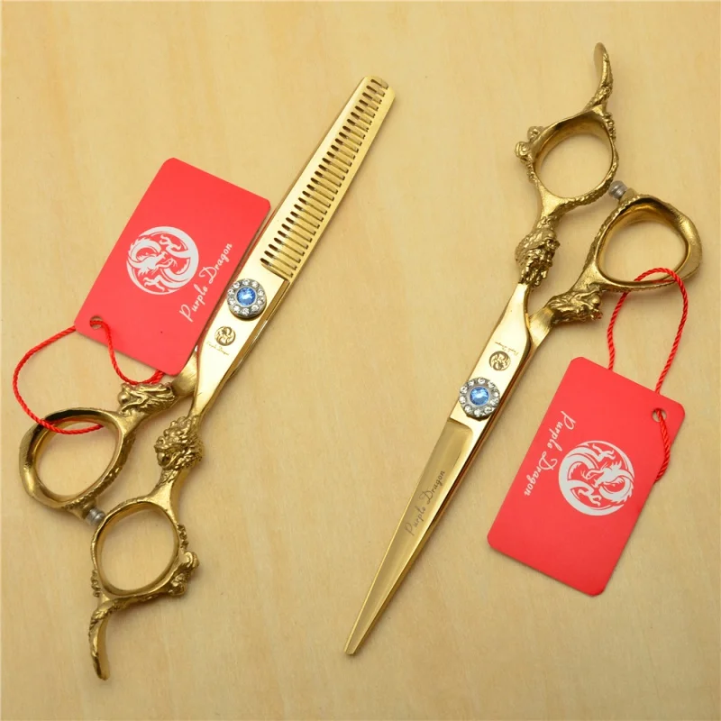 2Pcs 6 inch Golden 440C Professional Human Hair Hairdressing Scissors Cutting Shears Thinning Scissors Big Dragon Handle Z9004
2Pcs 6 inch Golden 440C Professional Human Hair Hairdressing Scissors Cutting Shears Thinning Scissors Big Dragon Handle Z9004