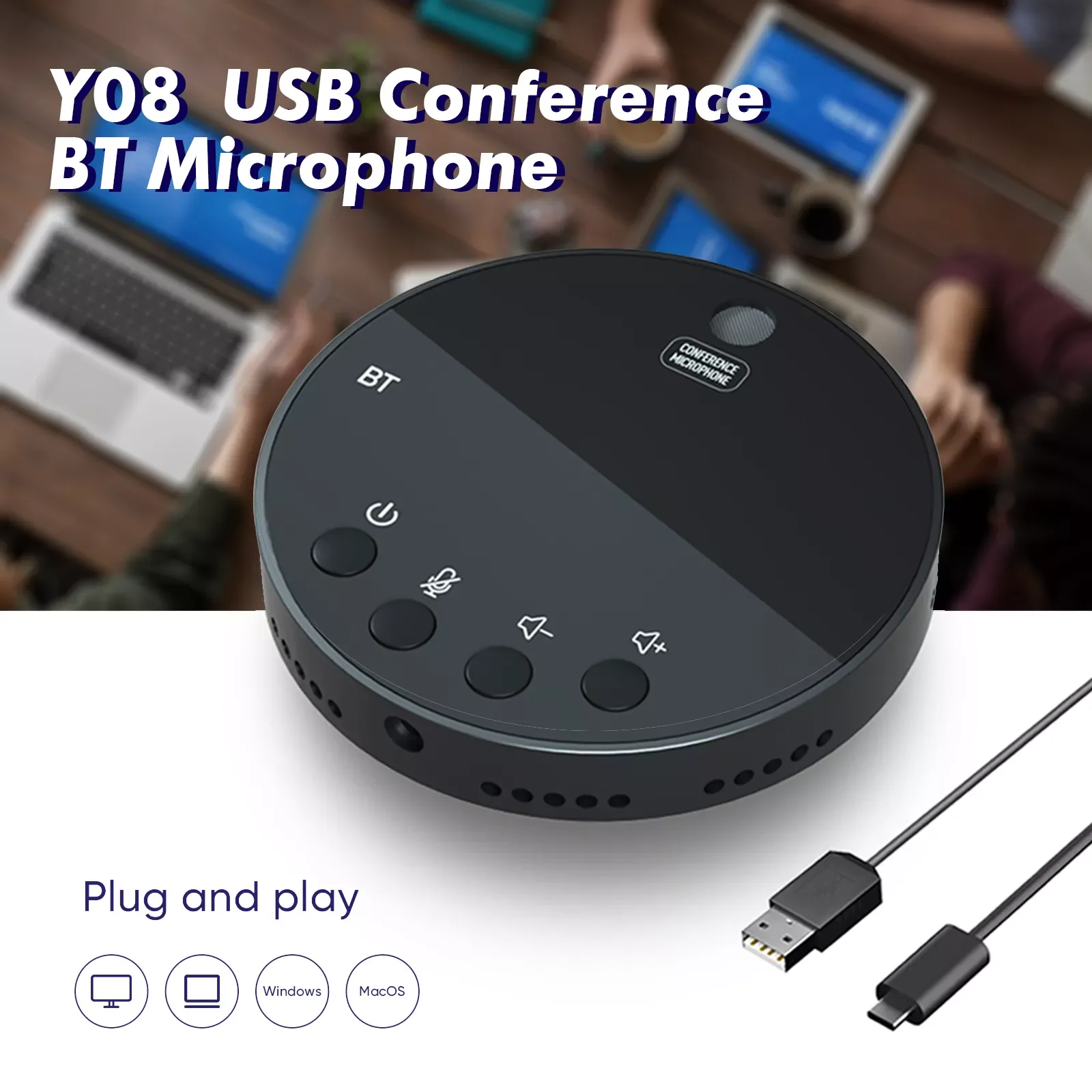 USB Conference Speakerphone BT Microphone 360° Omnidirectional Condenser Computer Mic Mute/Volume Function with Speaker
USB Conference Speakerphone BT Microphone 360° Omnidirectional Condenser Computer Mic Mute/Volume Function with Speaker