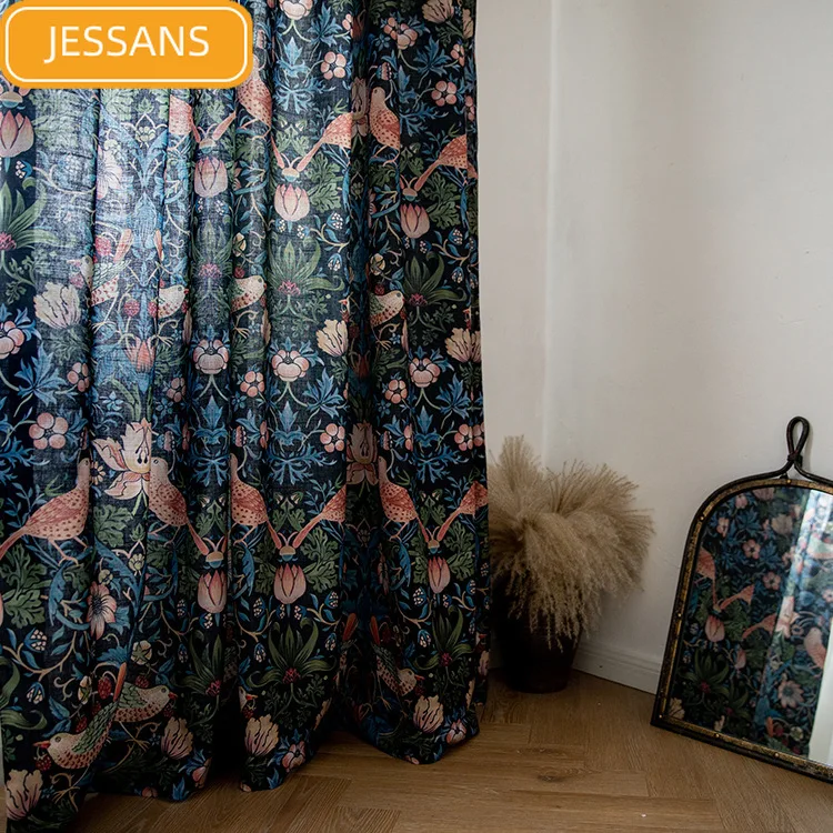 2021 American Retro Country Imitation Cotton and Linen Blackout Bird Dark Blue Curtains Curtains for Living Dining Room Bedroom
2021 American Retro Country Imitation Cotton and Linen Blackout Bird Dark Blue Curtains Curtains for Living Dining Room Bedroom
