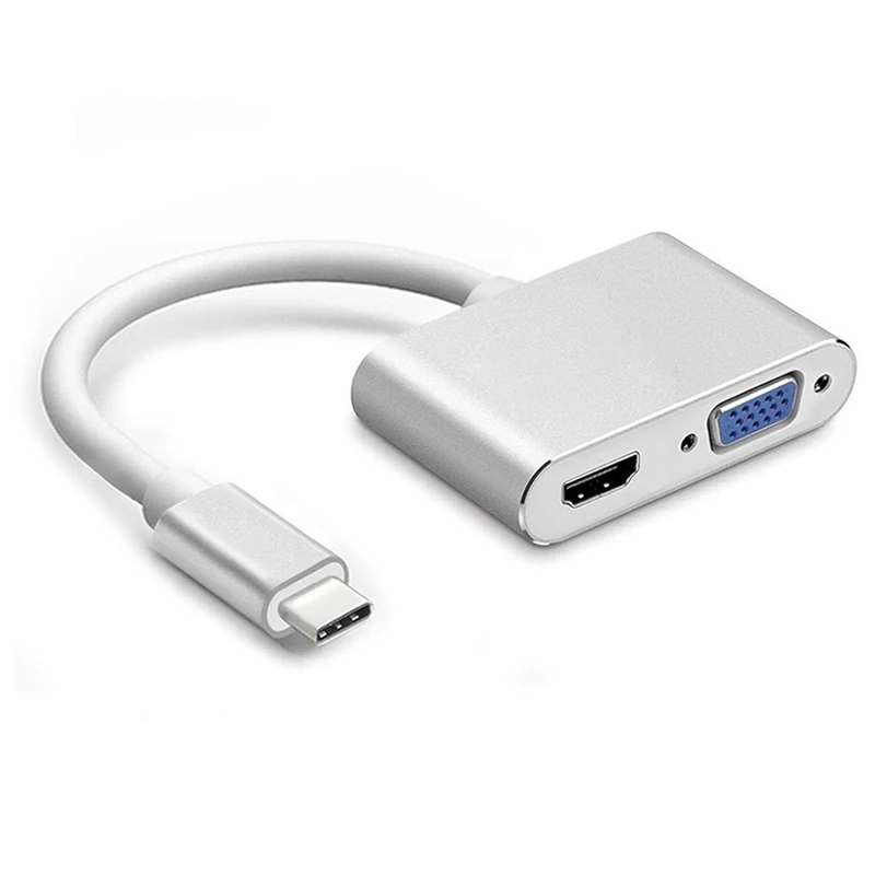 

USB C 3.1 to HDTV VGA 2 in 1 Video Extender Hub Adapter Type C to HDMI-Compatible VGA Mini Converter Cable for Macbook Laptops